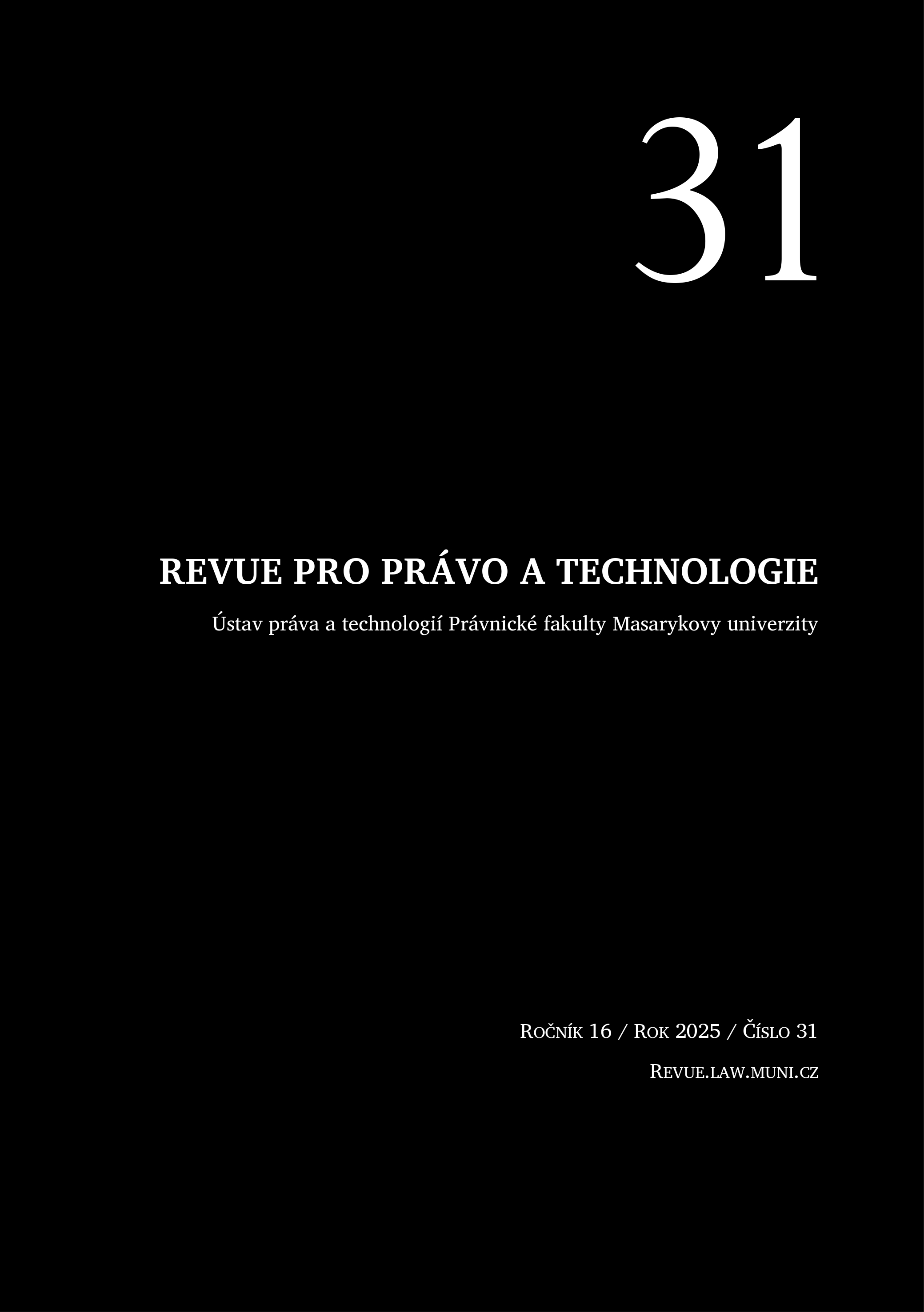 Revue pro právo a technologie. Current issue cover