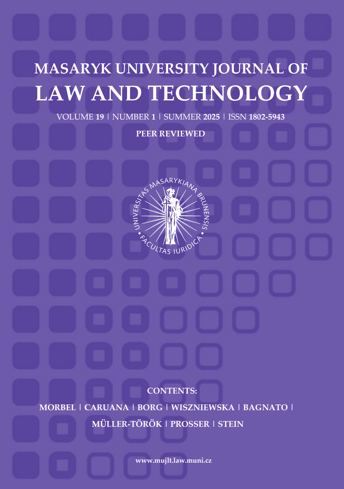Masaryk University Journal of Law and Technology. Current issue cover